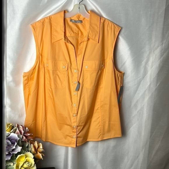 LEE RIDERS shirt,women 3X  .Orange button down sleeveless shirt .pockets .NWT - Picture 1 of 11